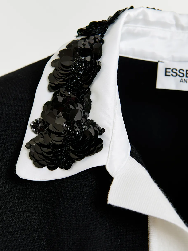 Hoiseau Embroidered Polo in Black