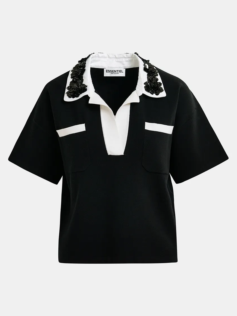 Hoiseau Embroidered Polo in Black