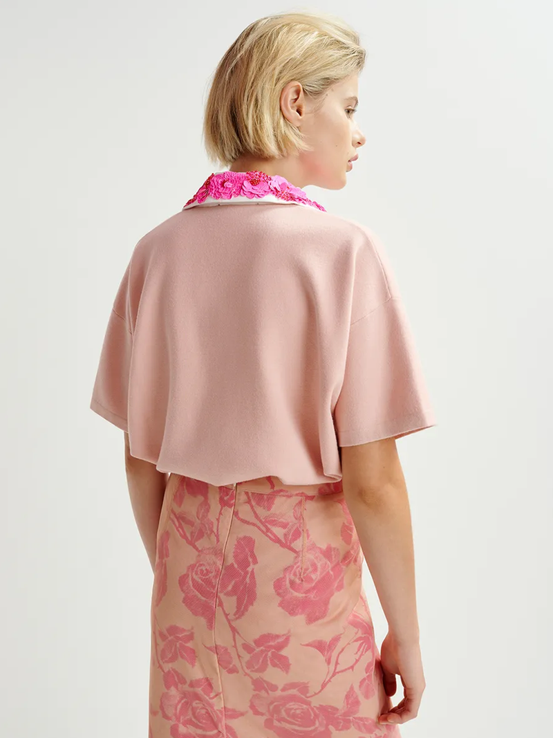 Hoiseau Embroidered Polo in Marzipan