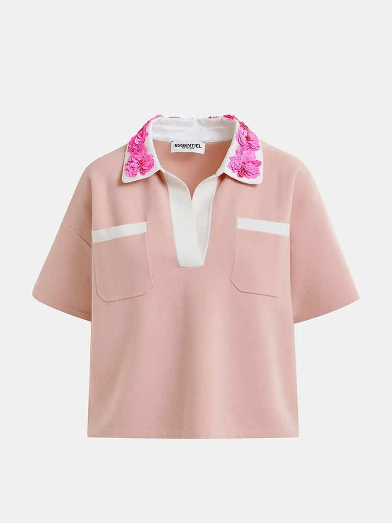 Hoiseau Embroidered Polo in Marzipan