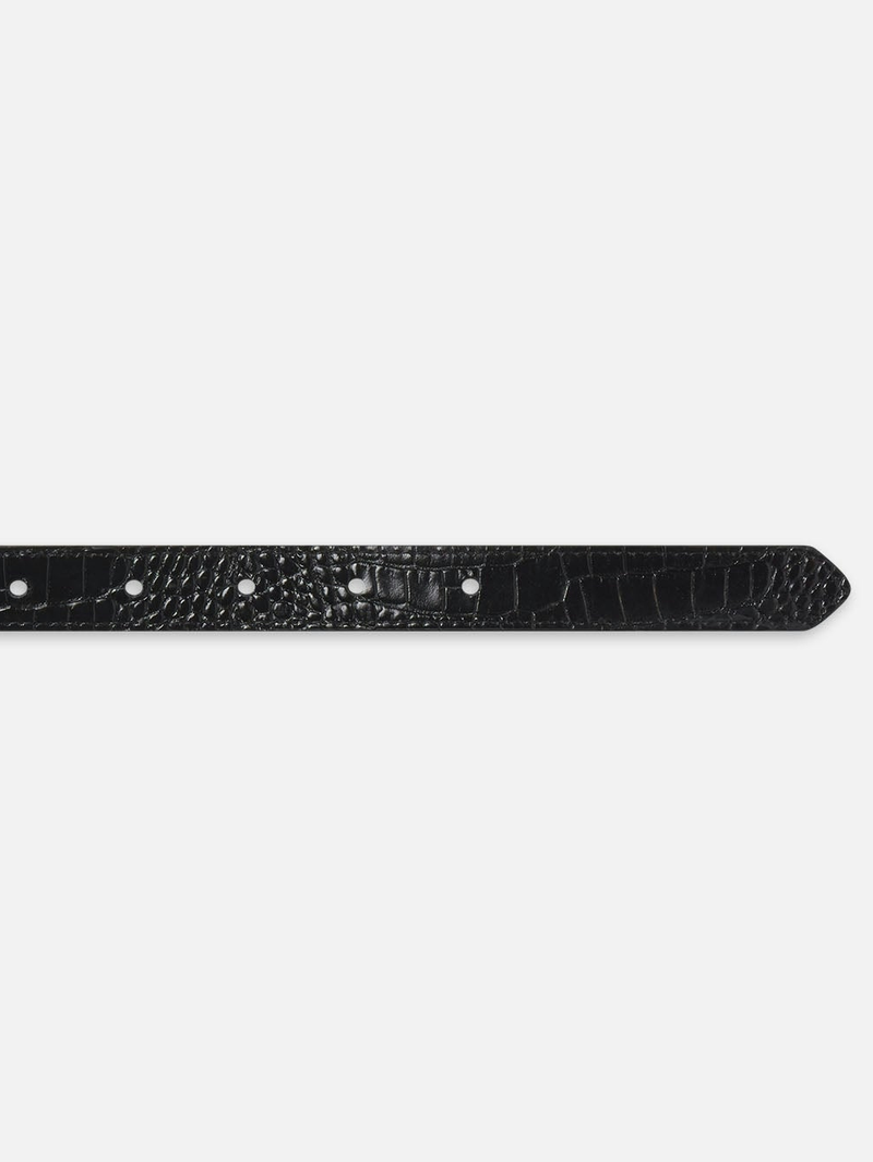 Angular Buckle Belt in Black Croc