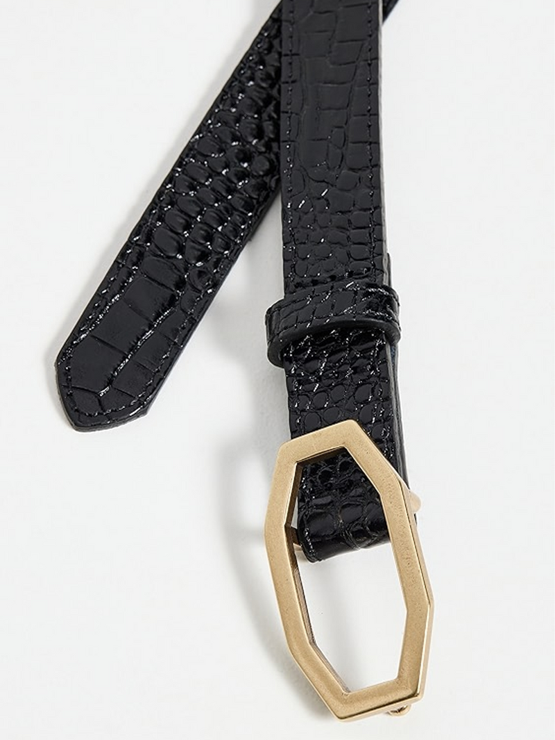 Angular Buckle Belt in Black Croc