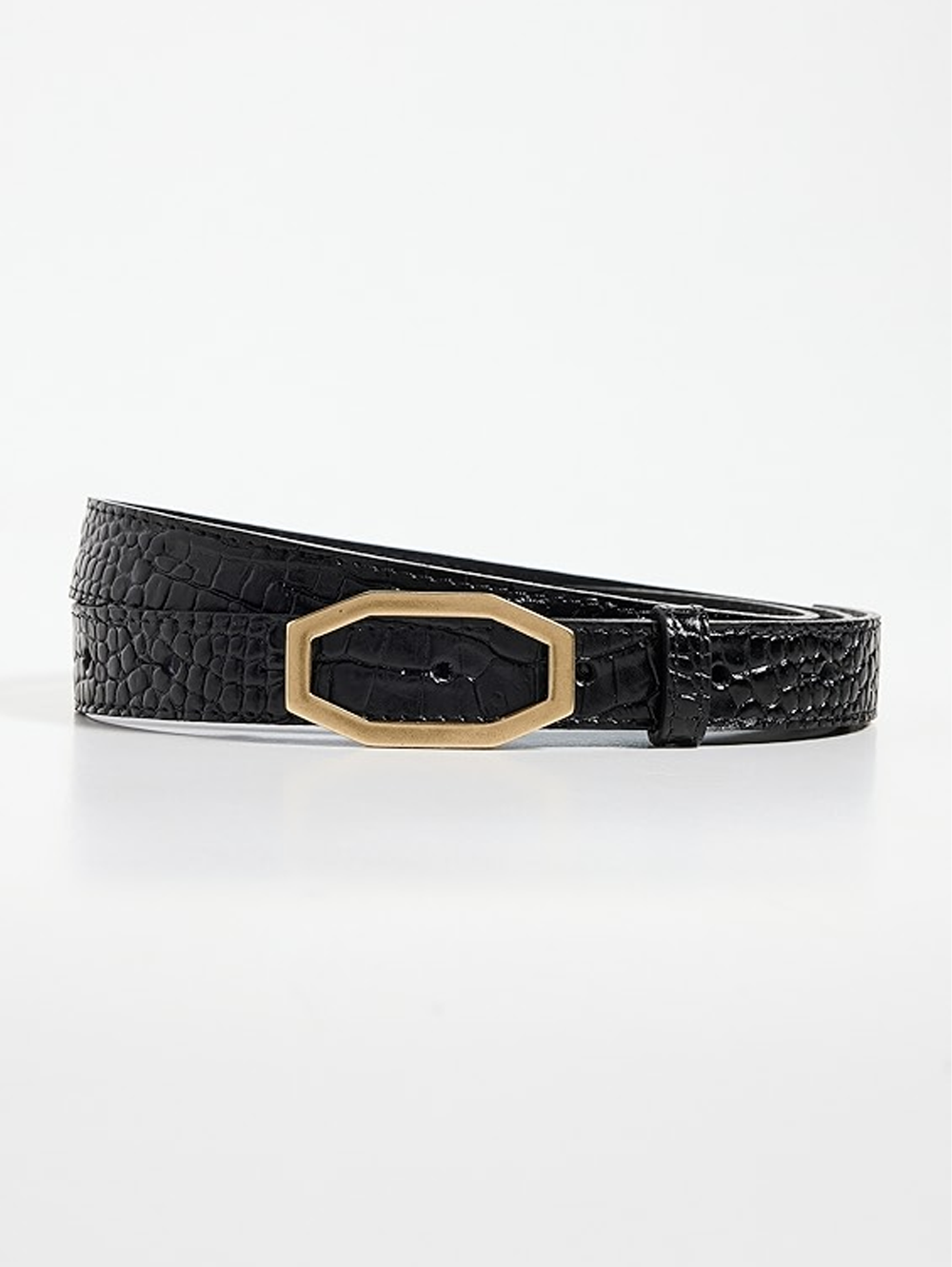 Angular Buckle Belt in Black Croc