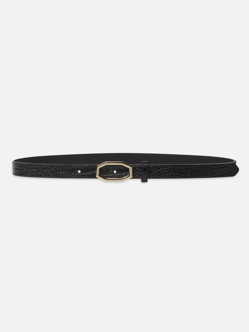 Angular Buckle Belt in Black Croc