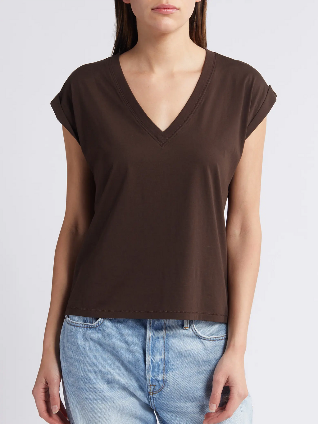 Easy V-Neck Tee in Chocolate Brown