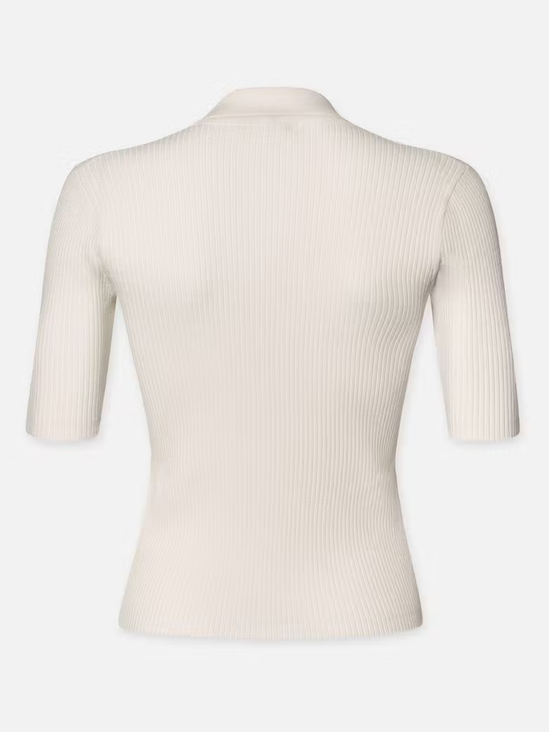 Lace Up Sweater Polo in Off White