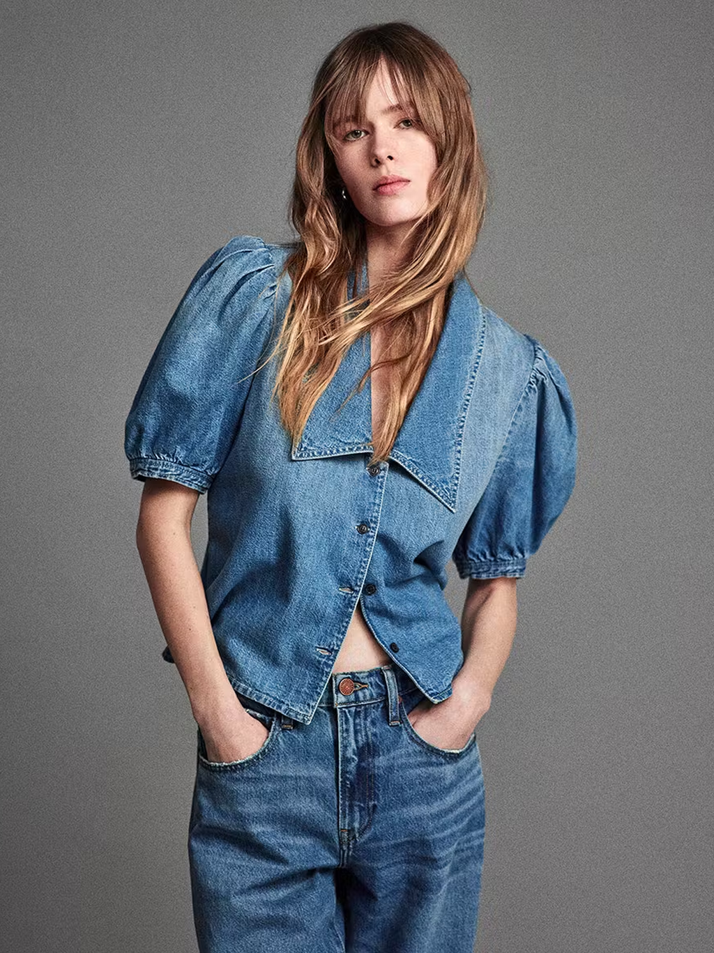 Denim Sailor Blouse in Starlet