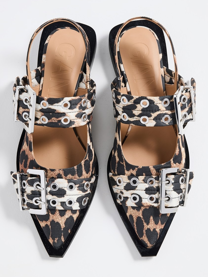 Leopard Satin Feminine Buckle Ballerinas