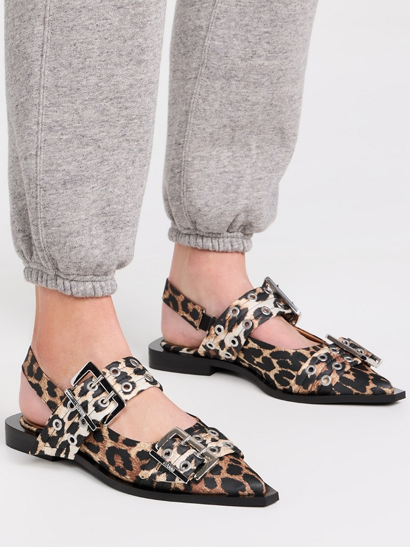 Leopard Satin Feminine Buckle Ballerinas