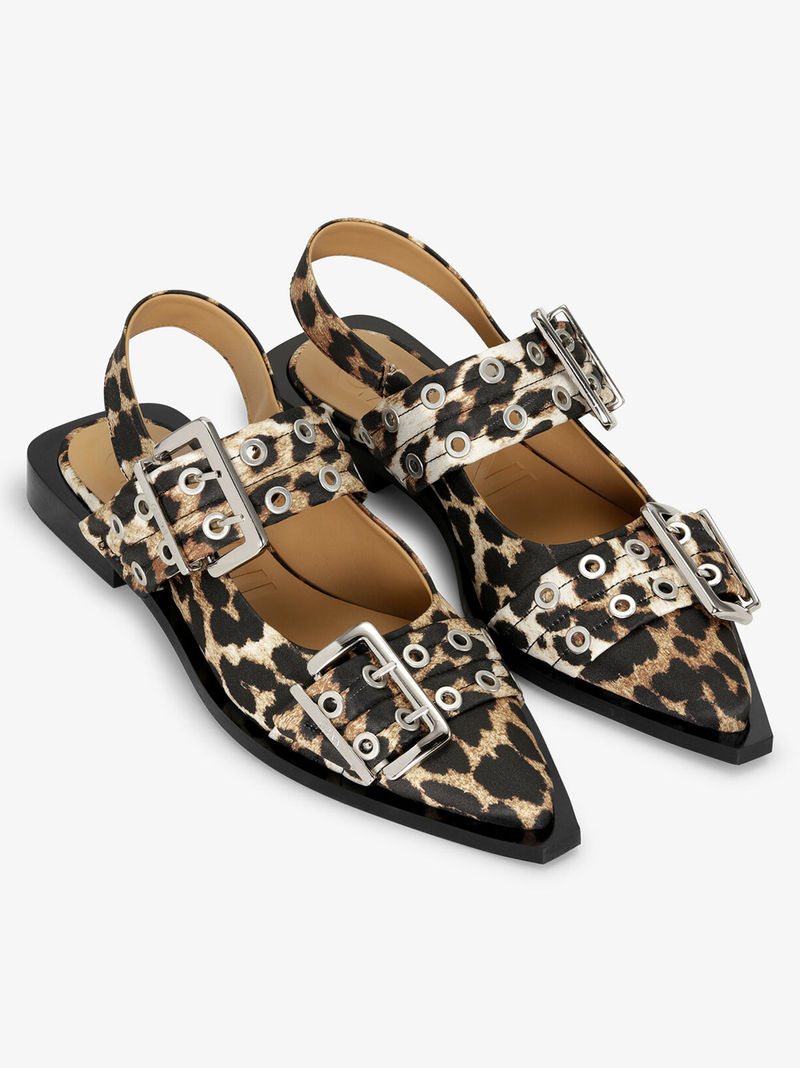 Leopard Satin Feminine Buckle Ballerinas