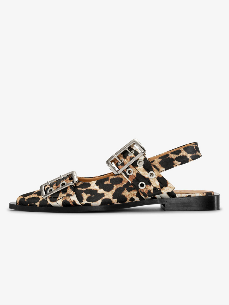 Leopard Satin Feminine Buckle Ballerinas