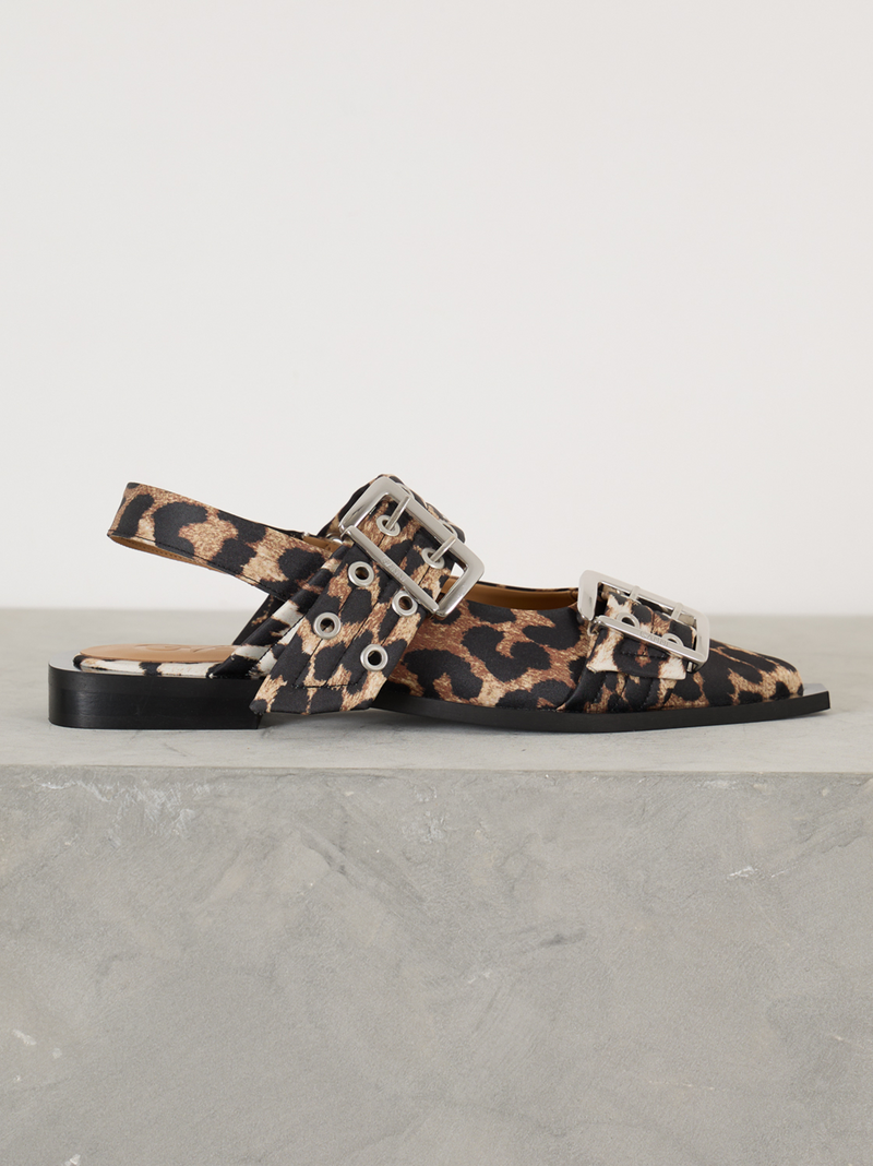 Leopard Satin Feminine Buckle Ballerinas