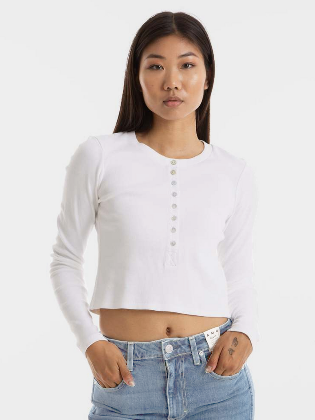 Sassy Rib Henley White