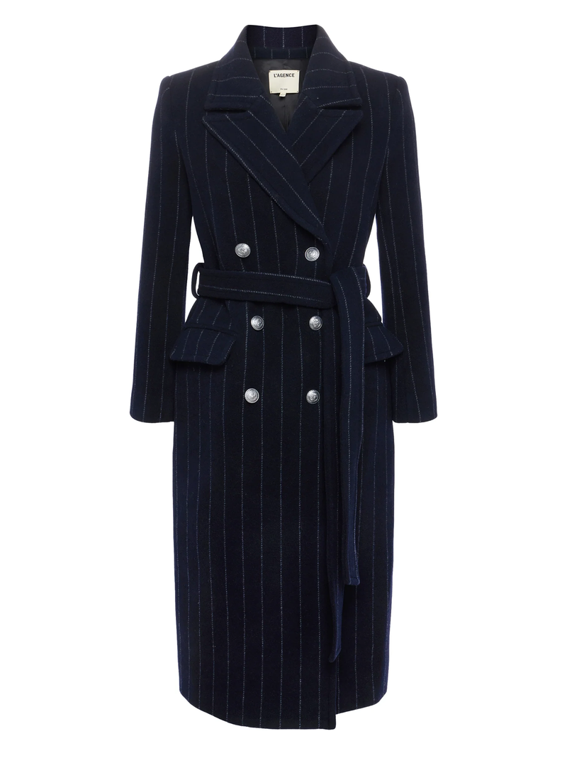 Olina Pinstripe Long Coat