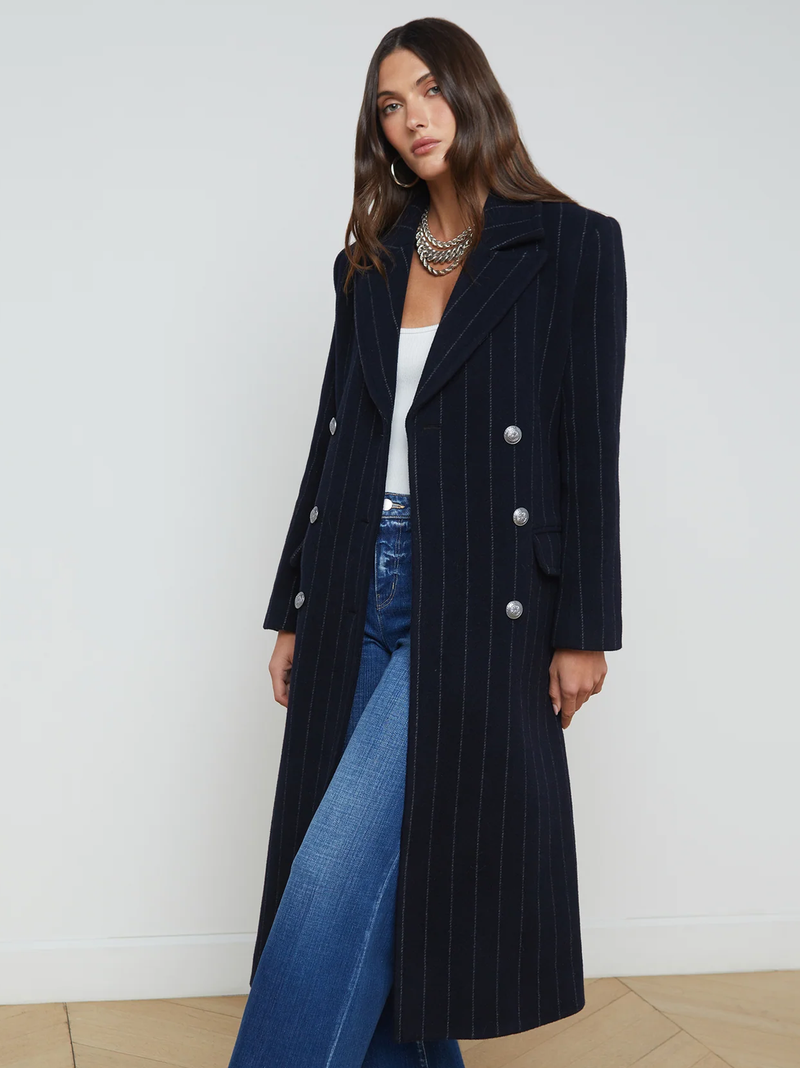 Olina Pinstripe Long Coat