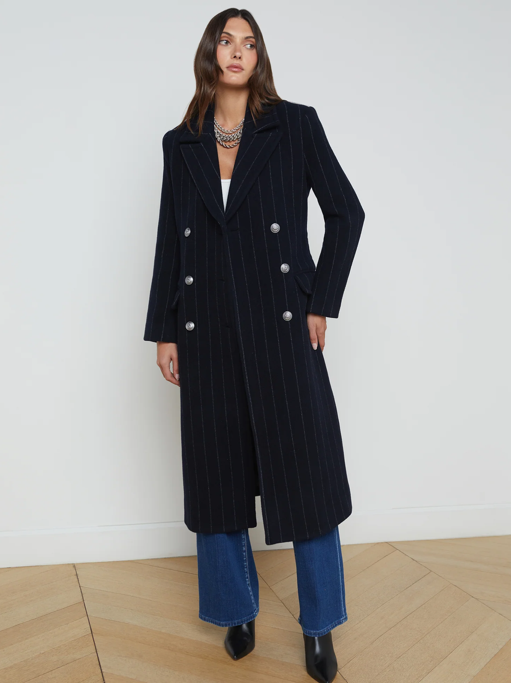 Olina Pinstripe Long Coat