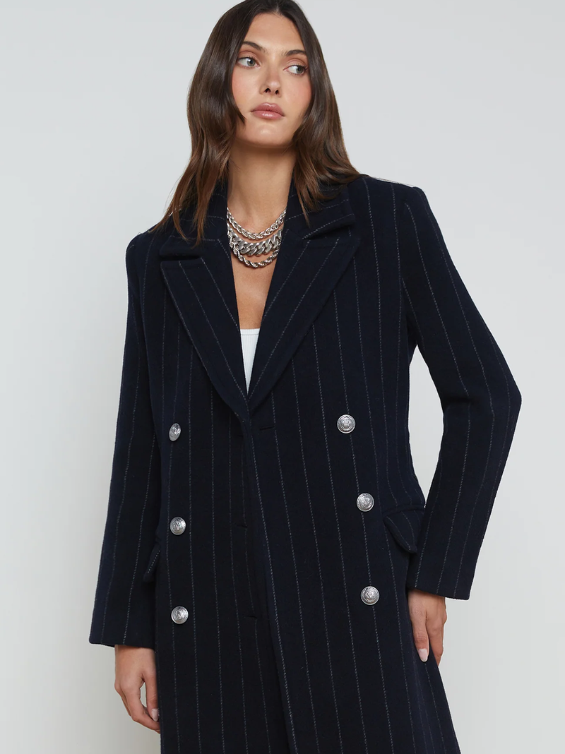 Olina Pinstripe Long Coat