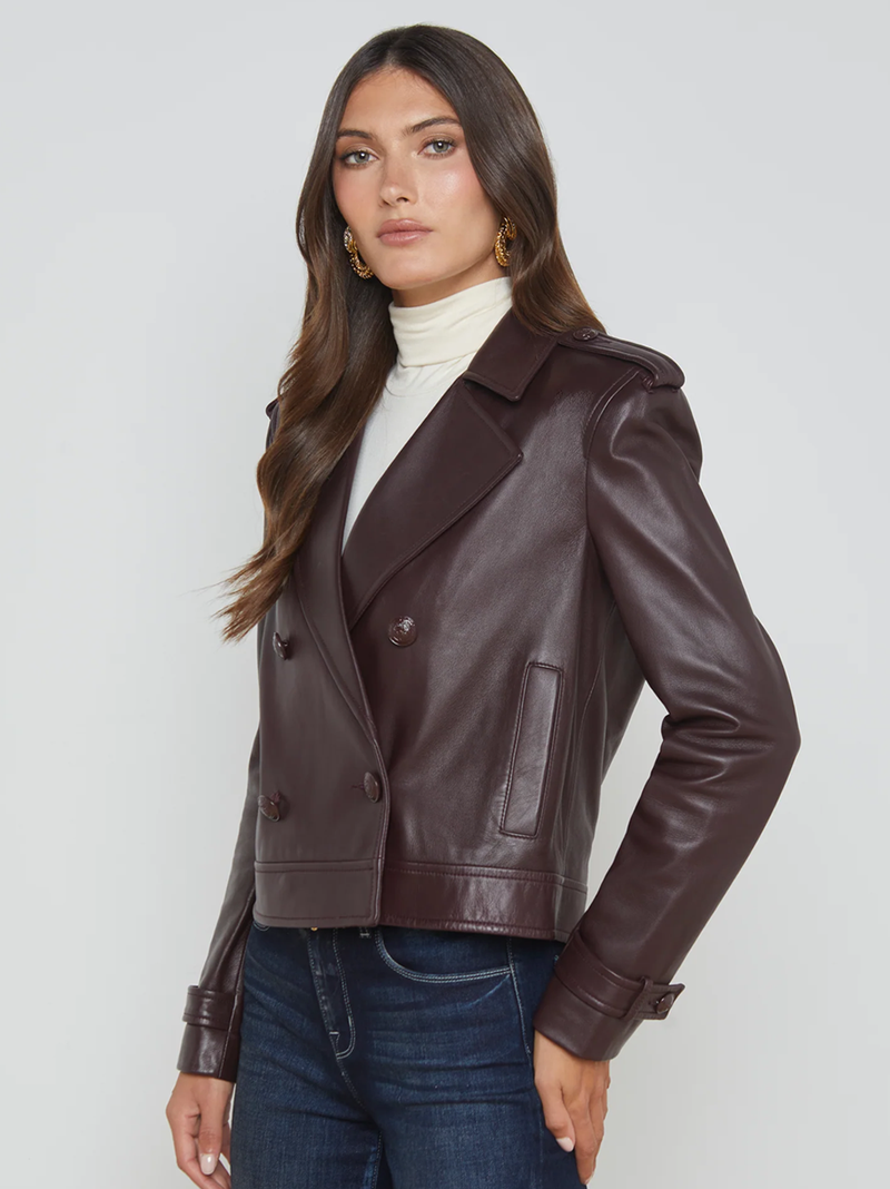 Xoey Cropped Leather Trench Coat