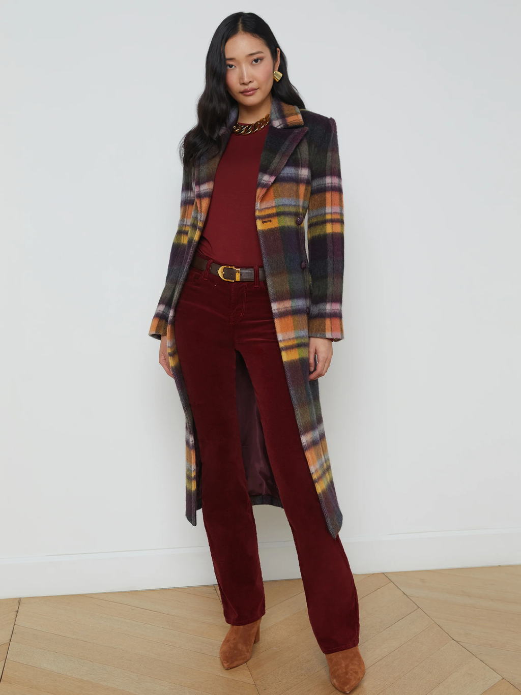 Olina Plaid Long Coat