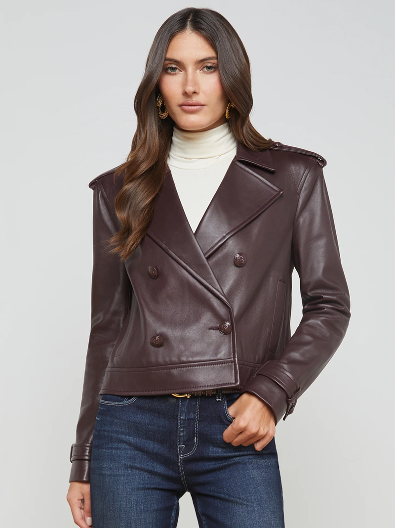 Xoey Cropped Leather Trench Coat