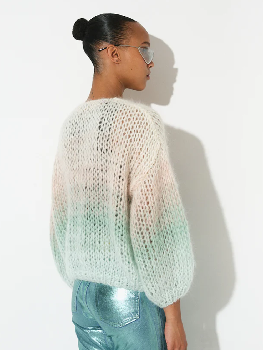 Creme Mint Ombre Mohair Bomber Cardigan