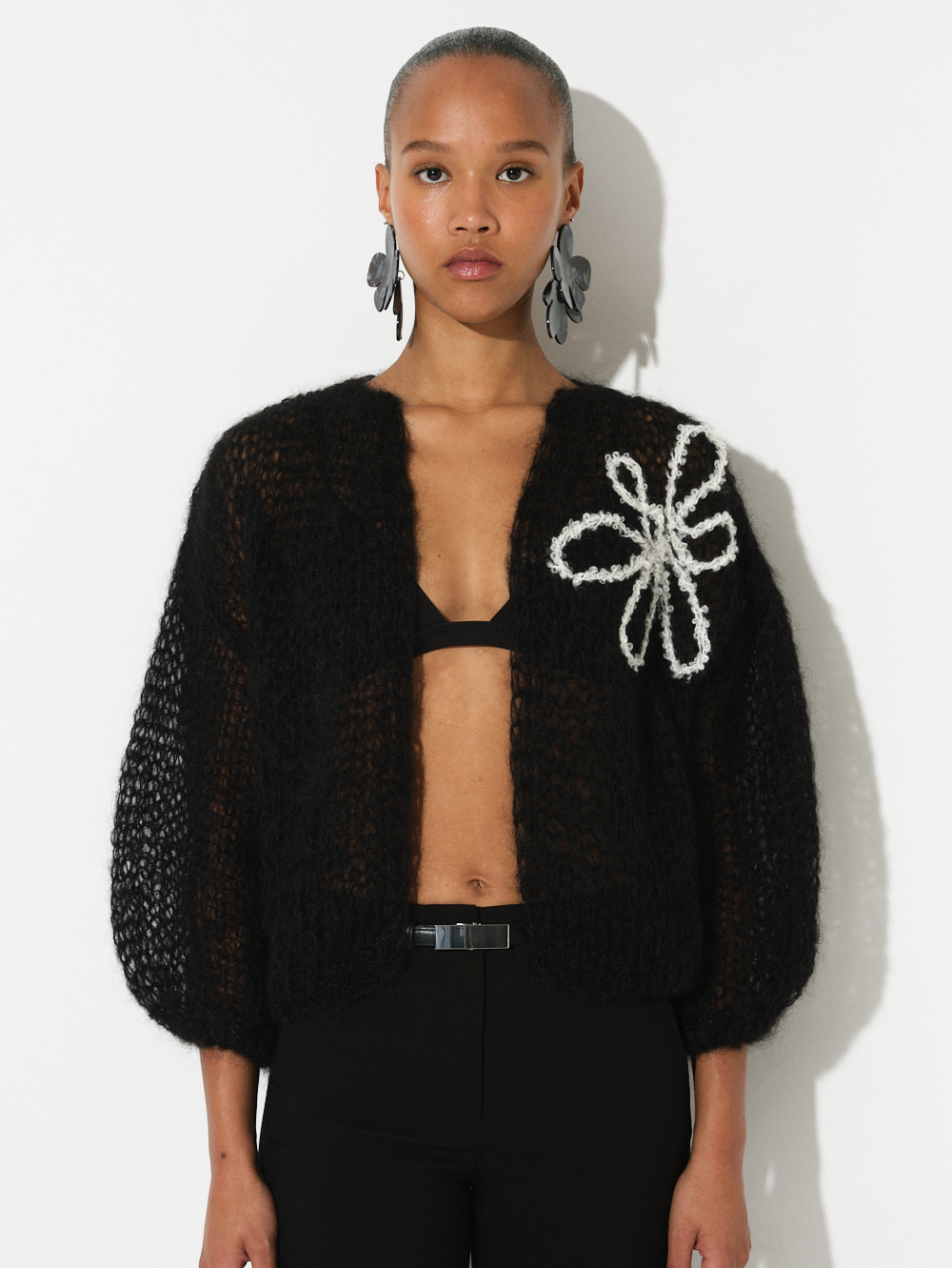 Light Bee Embroidery Mohair Bomber