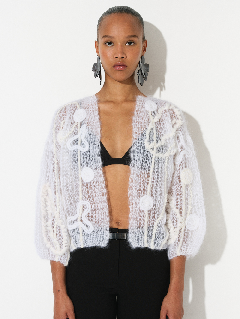 Light Floral Embroidery Mohair Bomber