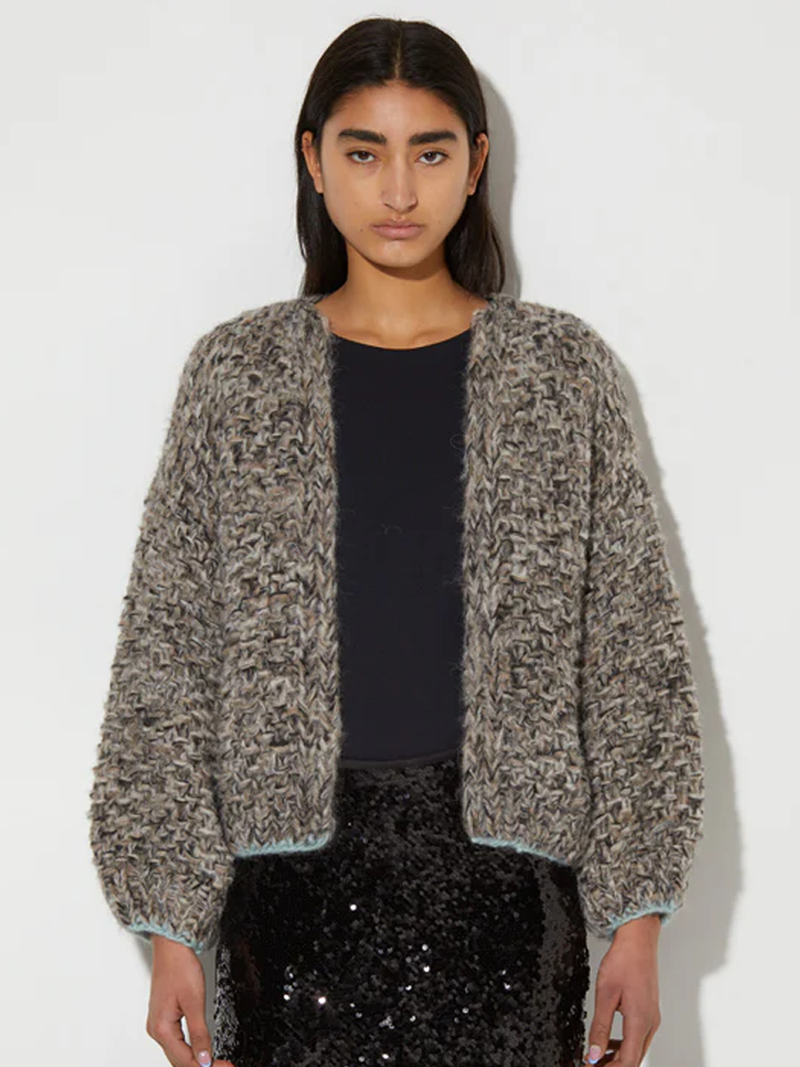 Fleecy Alpaca Pearl Pattern Bomber Cardigan