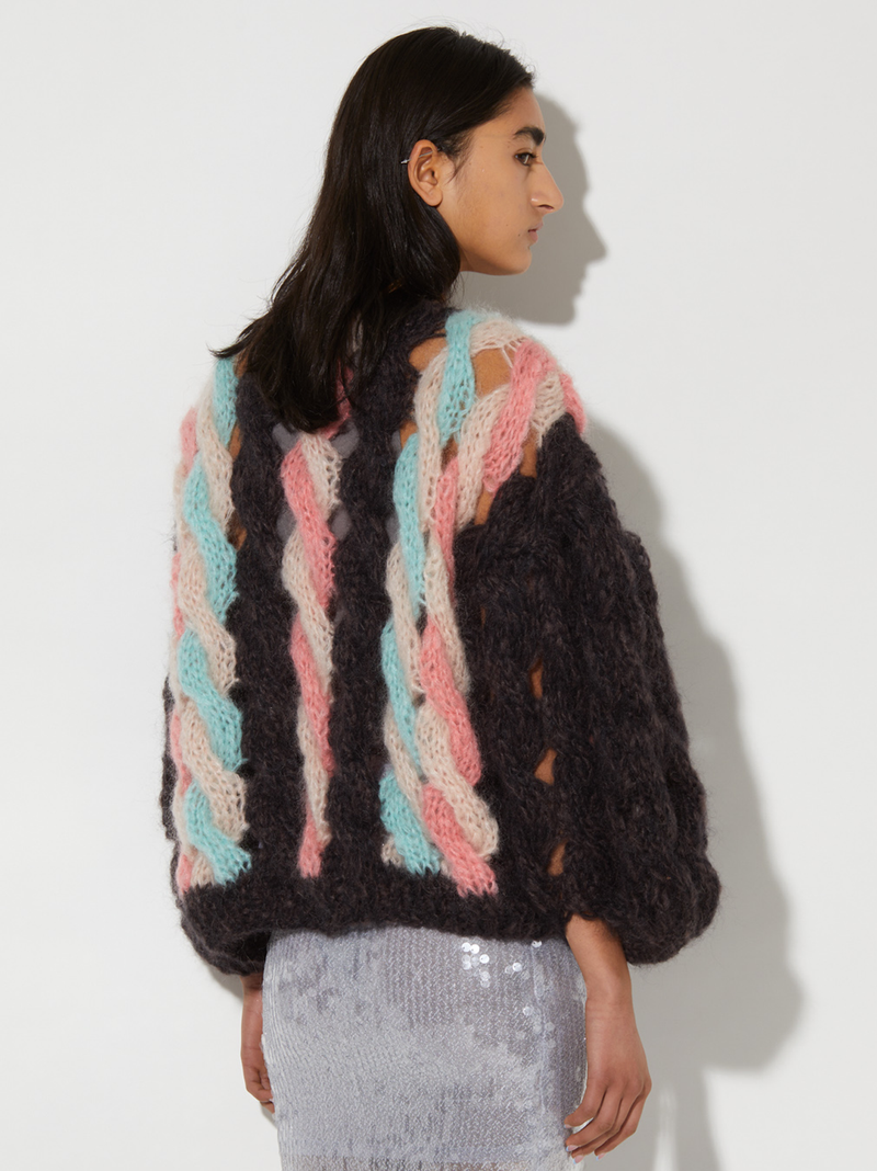 Mohair Cable Bomber Cardigan