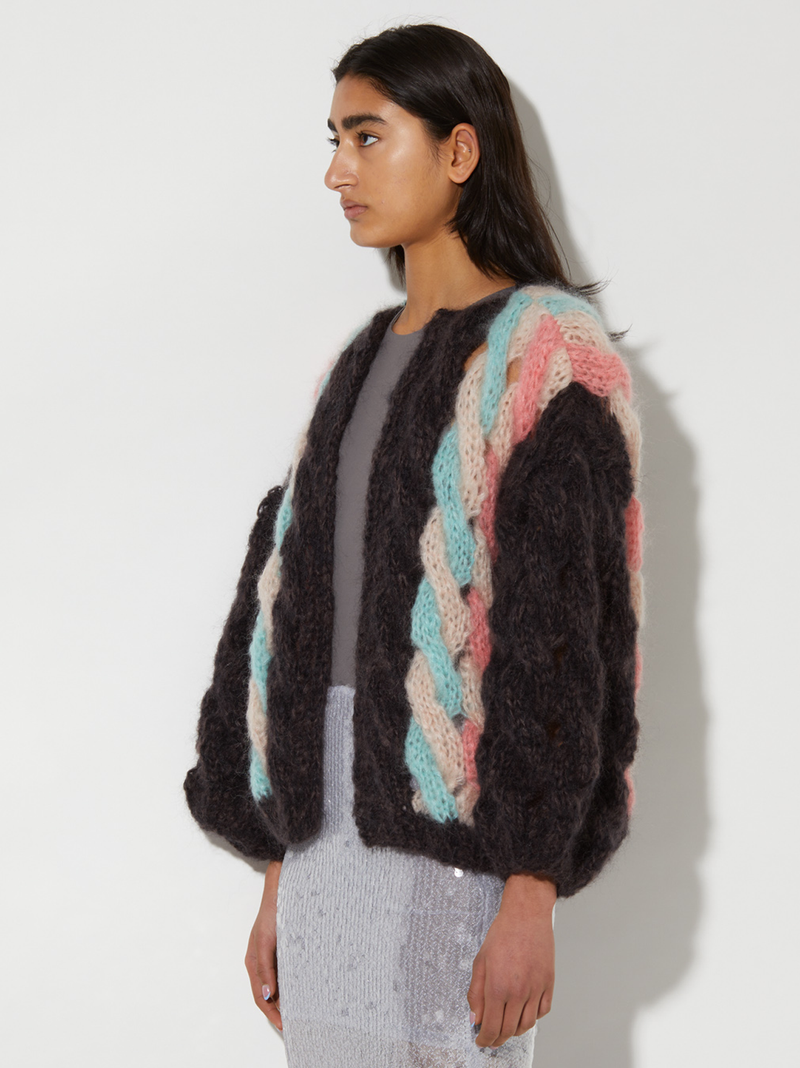 Mohair Cable Bomber Cardigan