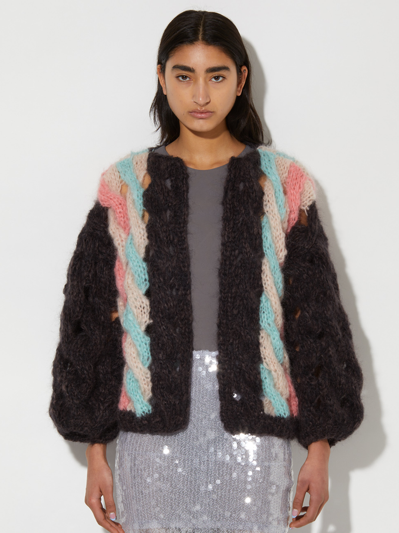 Mohair Cable Bomber Cardigan