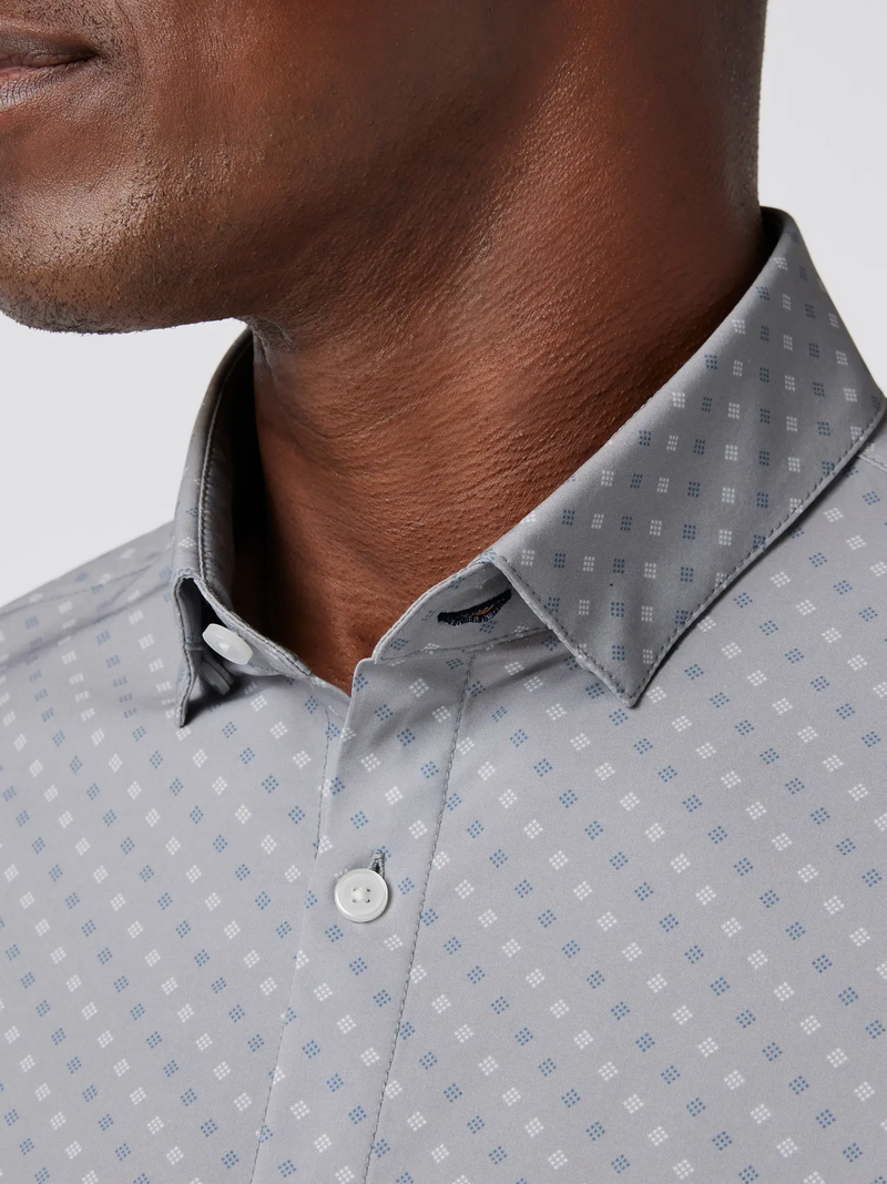 Leeward No Tuck Dress Shirt in Silver Dotted Diamond