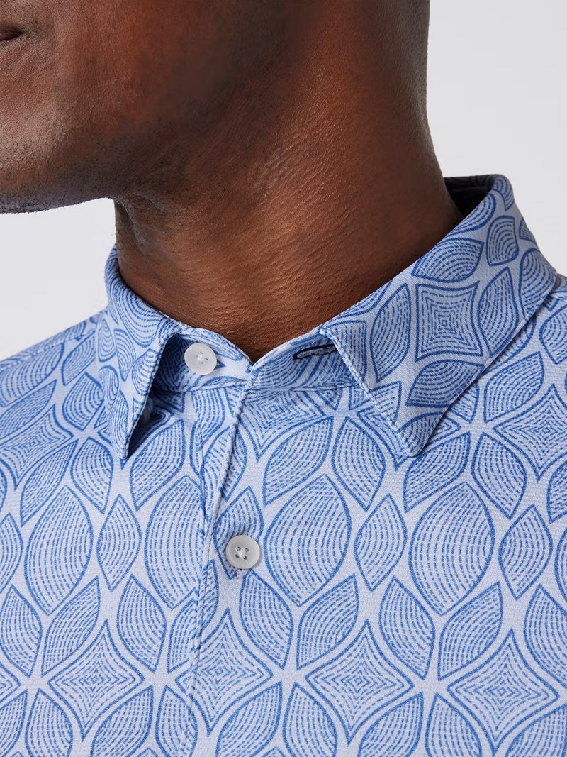 Halyard Short Sleeve Polo in Sky Woodblock