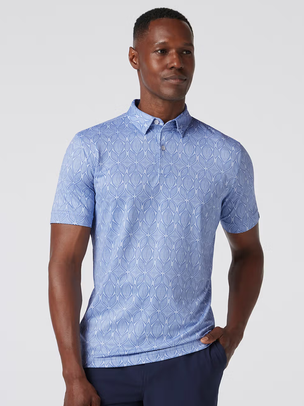 Halyard Short Sleeve Polo in Sky Woodblock