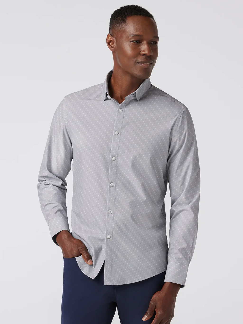 Leeward No Tuck Dress Shirt in Silver Dotted Diamond