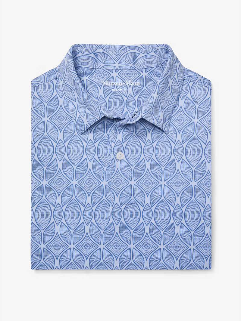 Halyard Short Sleeve Polo in Sky Woodblock