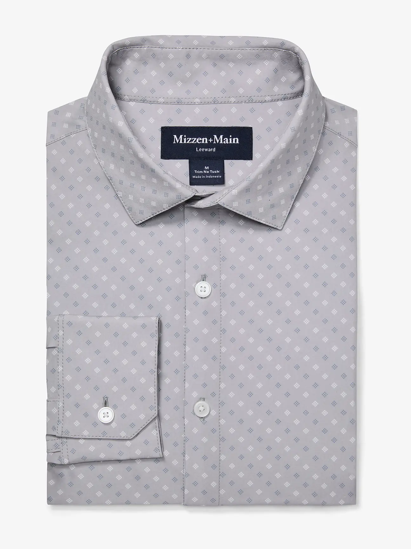 Leeward No Tuck Dress Shirt in Silver Dotted Diamond