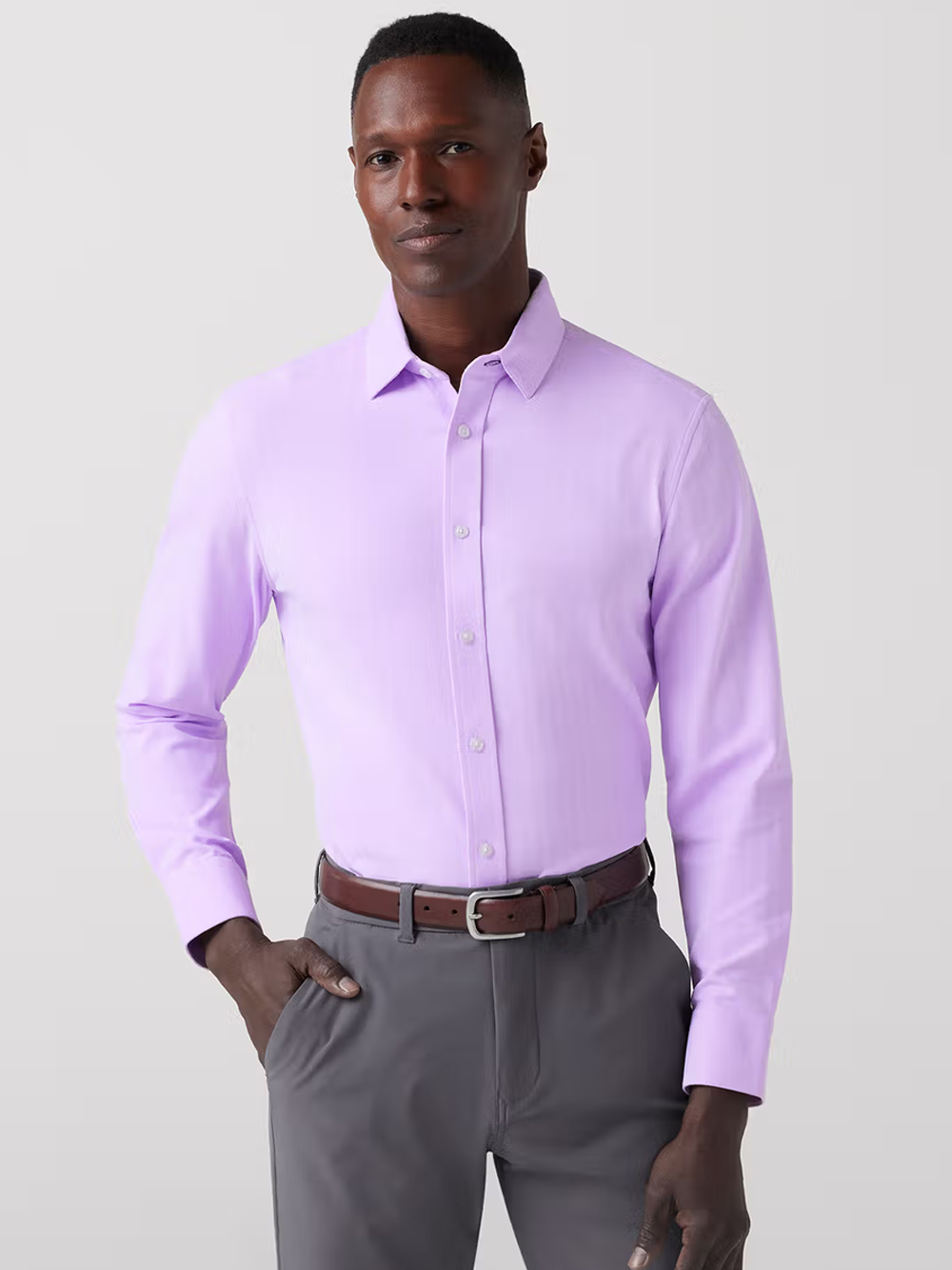 Bateman Dress Shirt in Lilac Herringbone