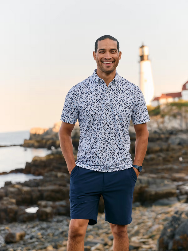 Halyard Short Sleeve Polo in White Foliage