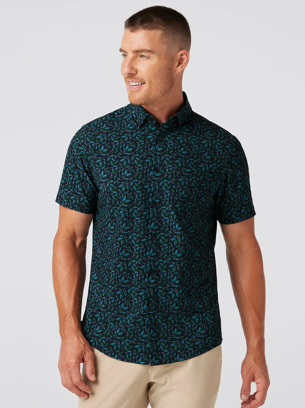 Leeward Short Sleeve in Navy Foliage