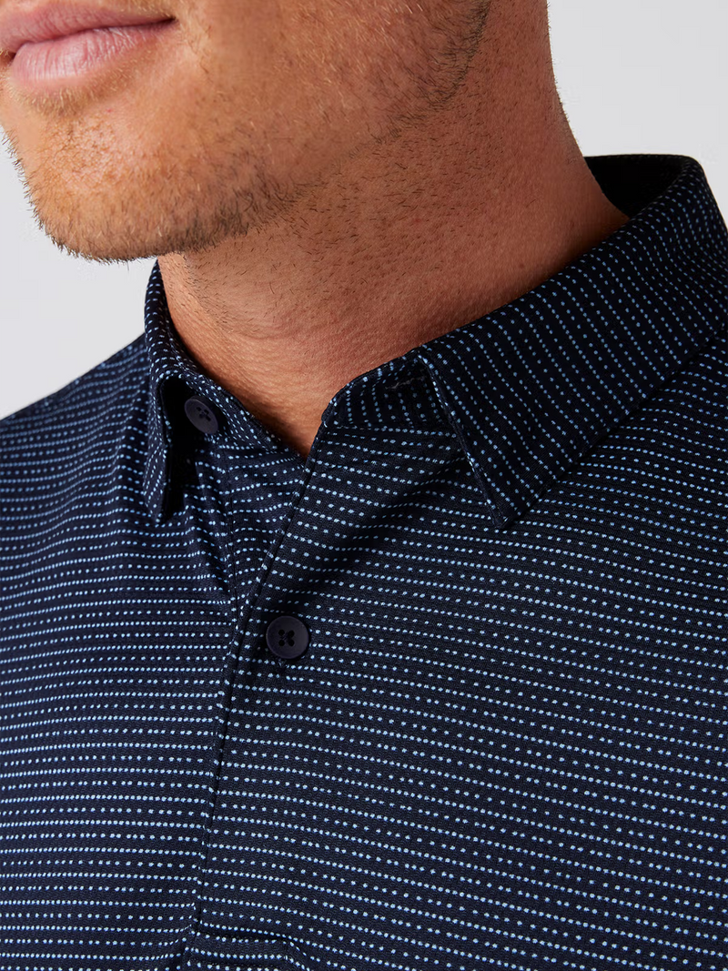 Halyard Short Sleeve Polo in Navy Dot Stripe