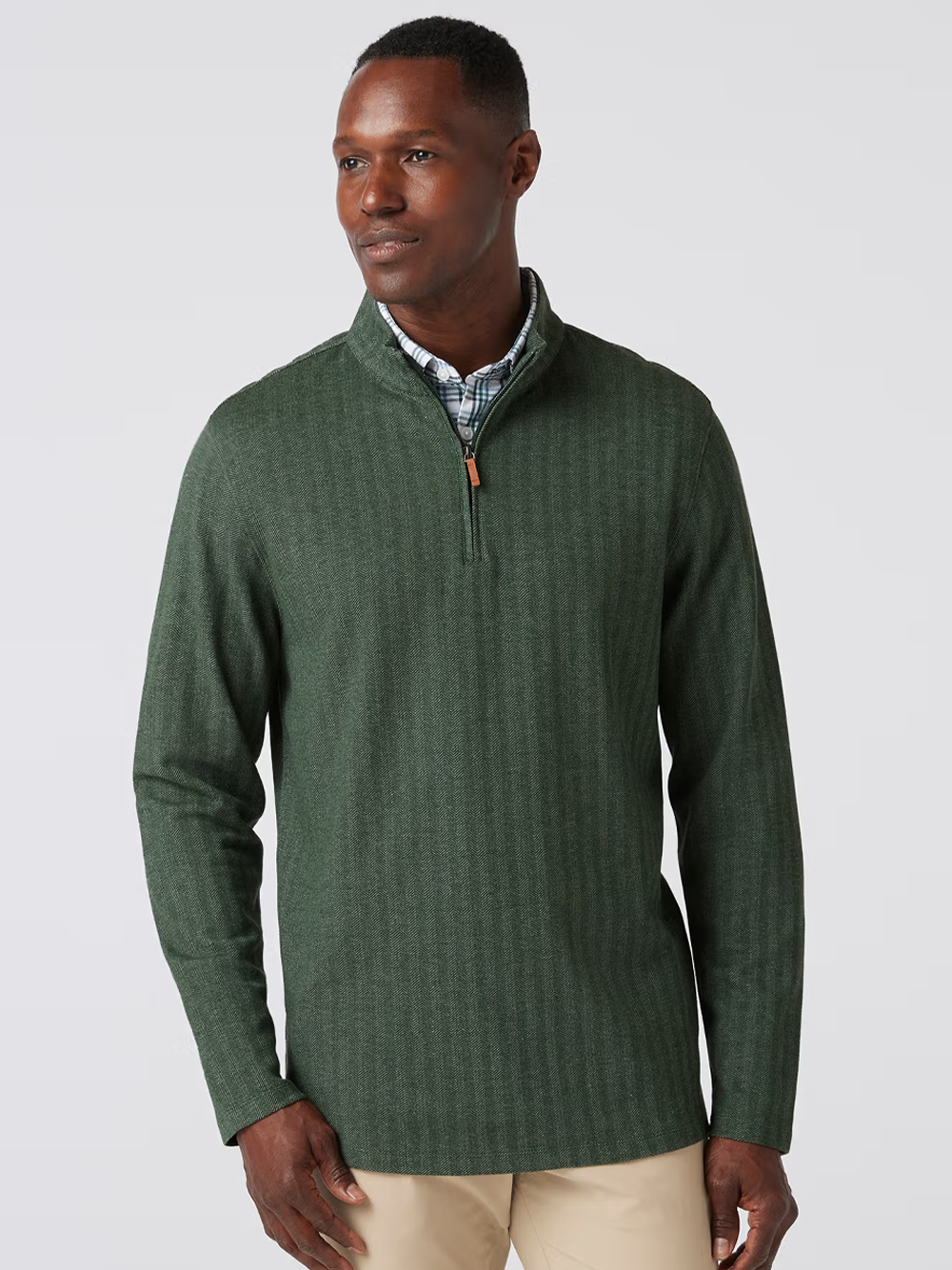 KPI Quarter Zip in Spruce Herringbone