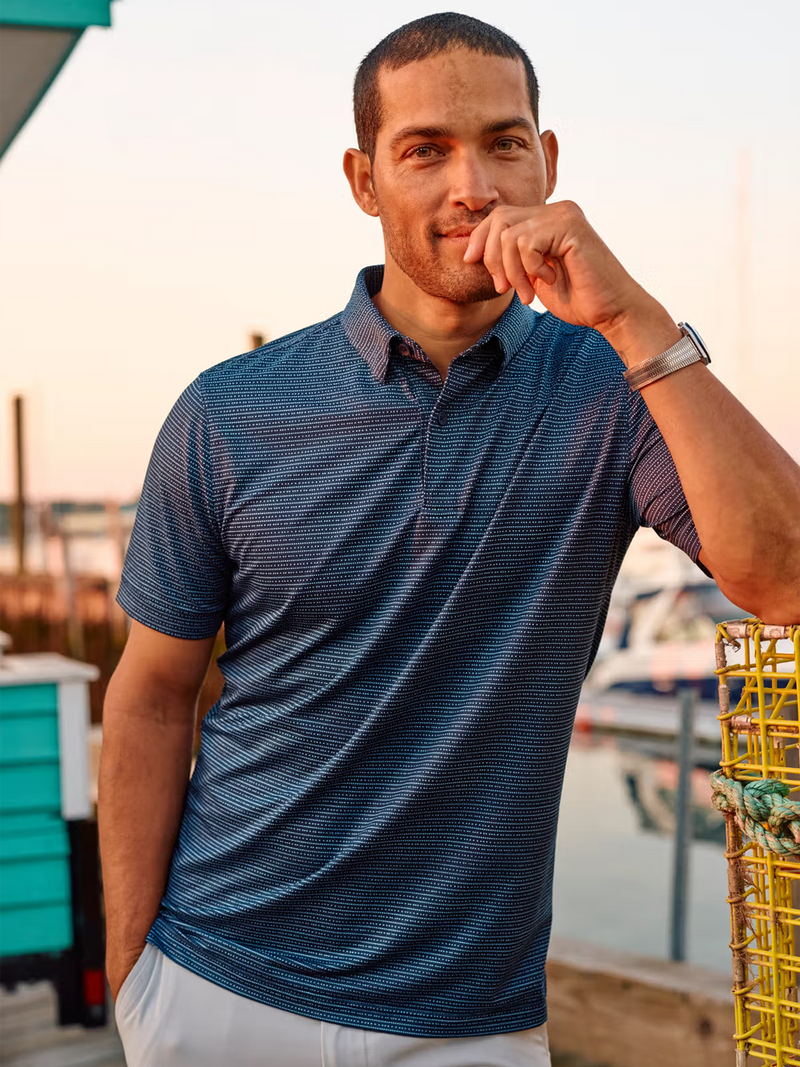 Halyard Short Sleeve Polo in Navy Dot Stripe