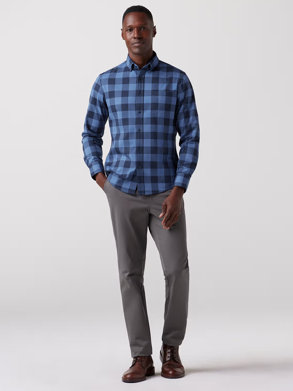 City Flannel Twill in Denim Blue Buffalo Plaid