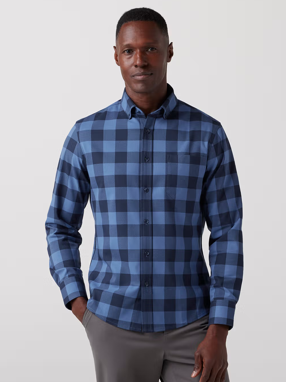 City Flannel Twill in Denim Blue Buffalo Plaid