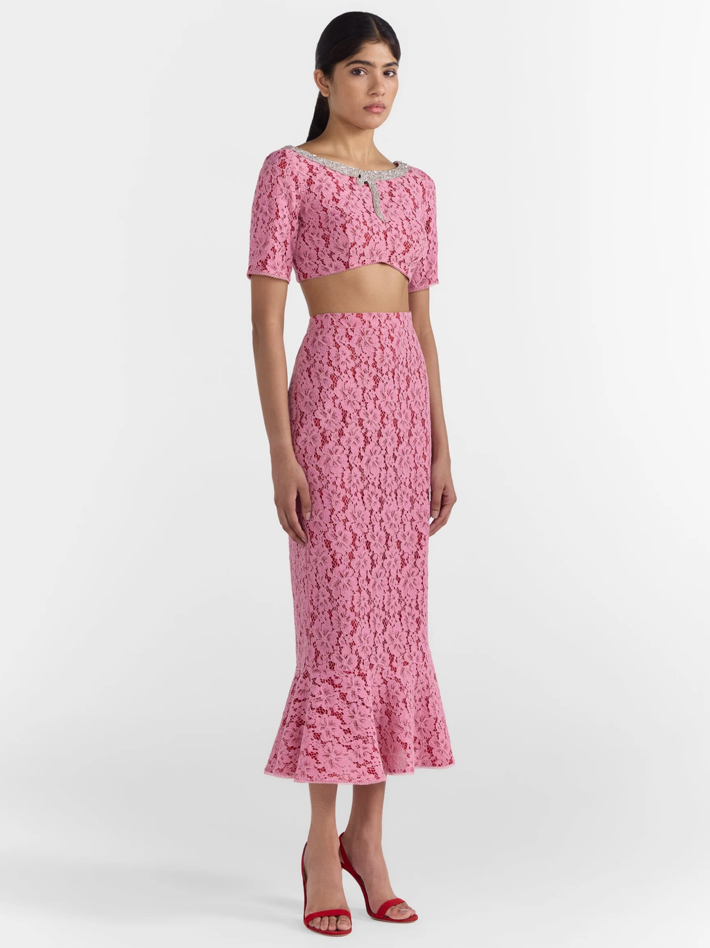 Aidan Lace Skirt in Valentine Pink