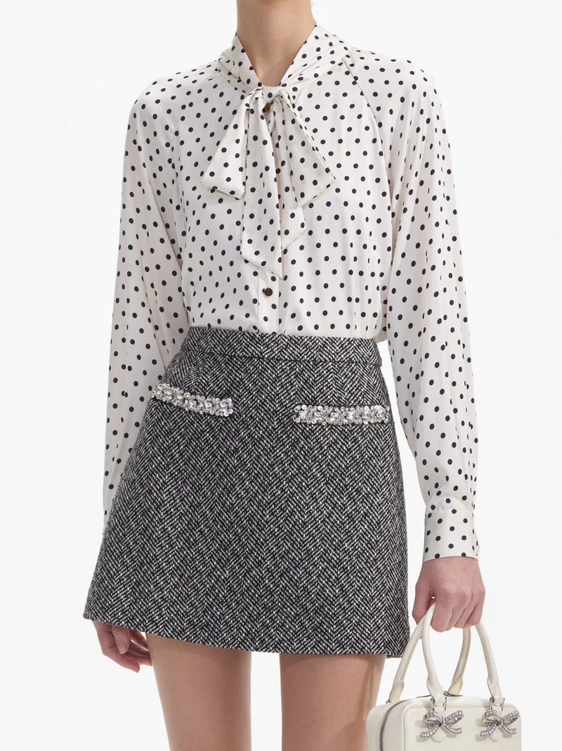 Cream Polka Dot Satin Blouse