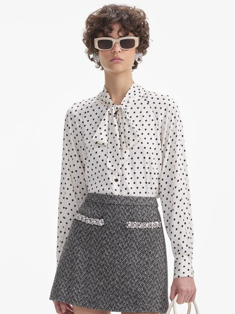 Cream Polka Dot Satin Blouse