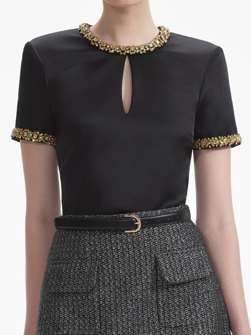 Black Satin Embellished Top