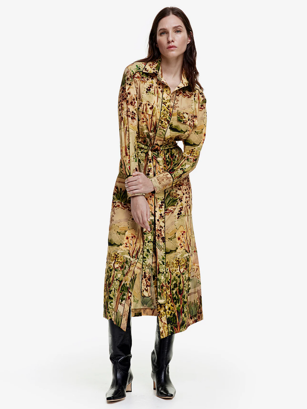 Tailored Shirtdress in Ochre Landscape